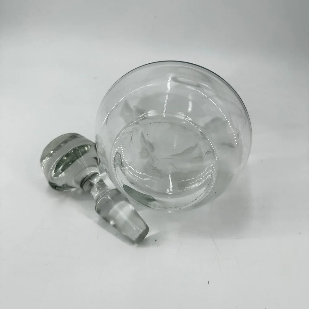 Vintage Etched Glass Decanter with Stopper Grapevine Leaf Pattern Clear 12.5